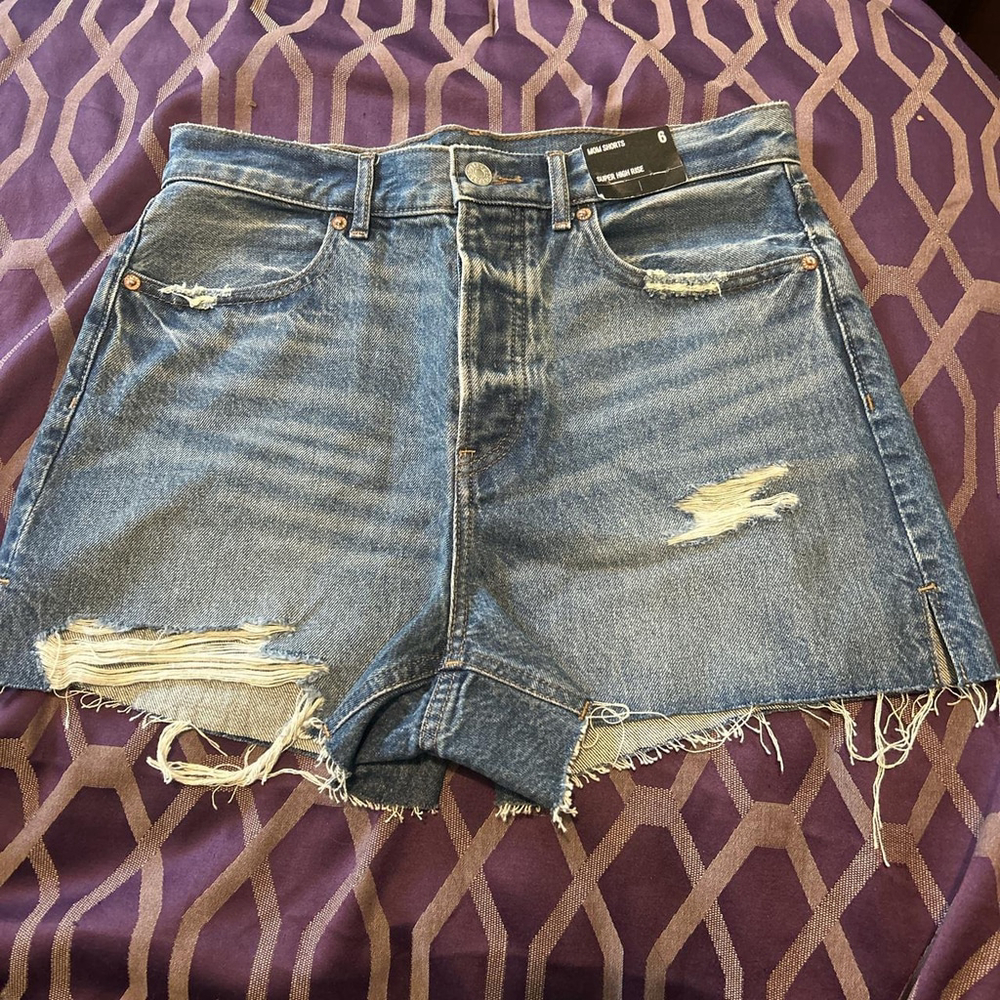 Express Dark Jean Denim Super High Rise Mom Shorts